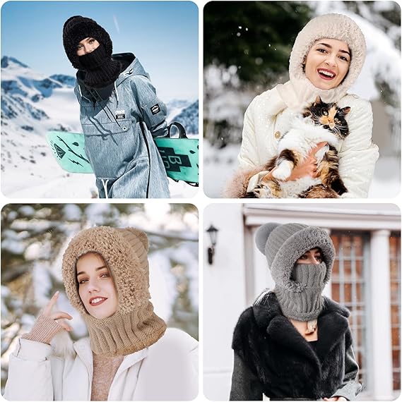 Women's Winter Warm Fleece Knitted Hat and Scarf 
