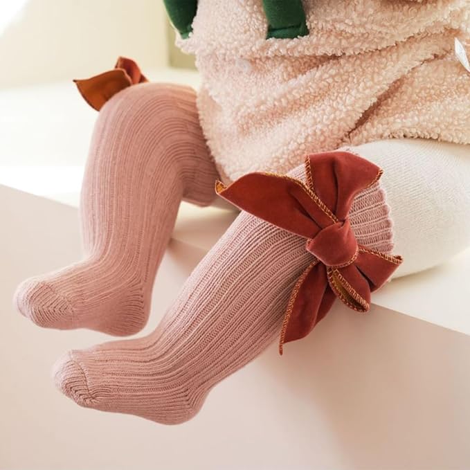 🎄Early Christmas Sale❄️Soft Cotton Knit Baby Girl Knee-High Bow Socks