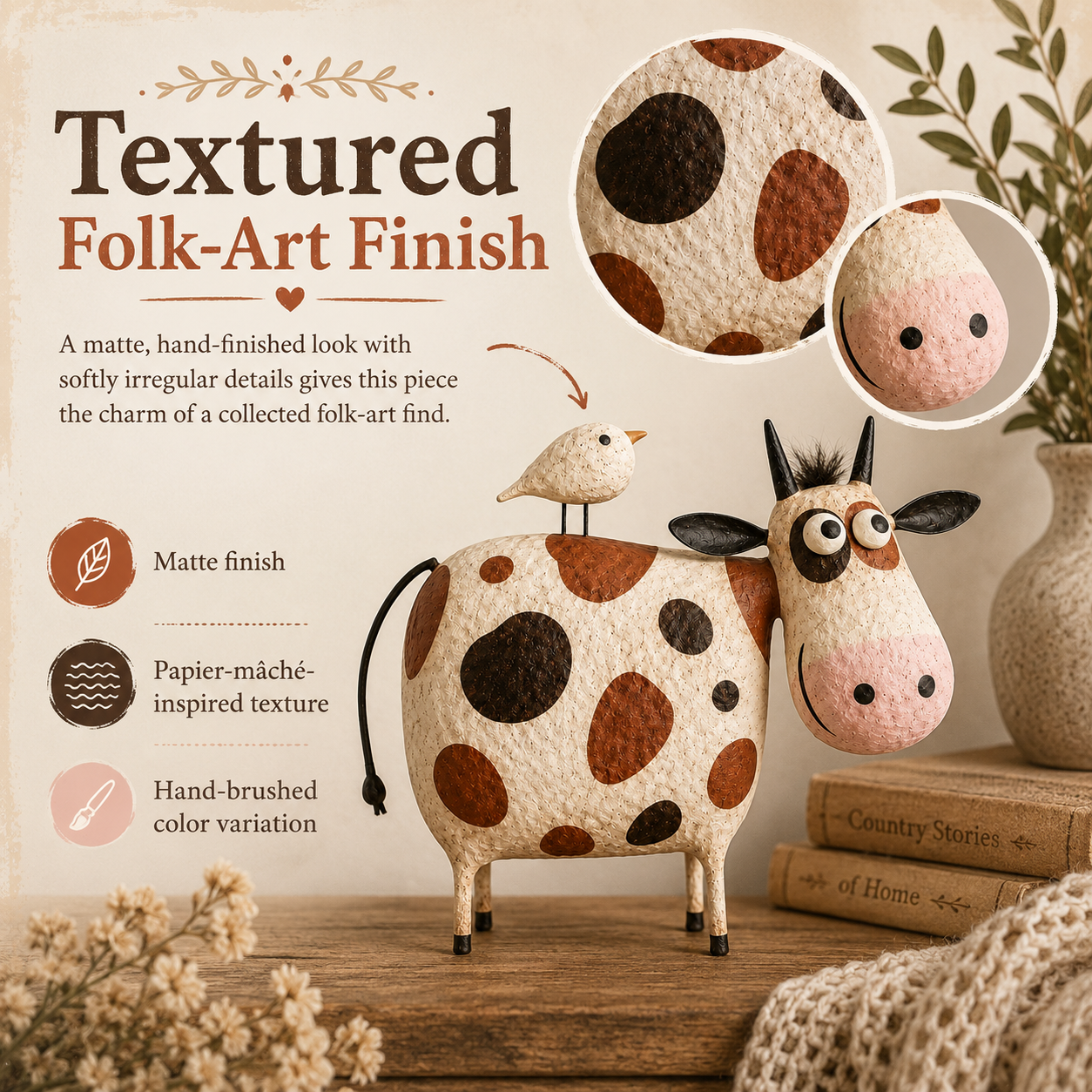 Mabel & Birdie Whimsical Cow Sculpture