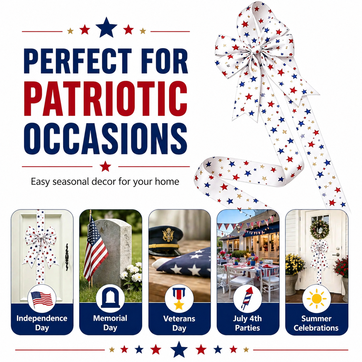 Independence Day & Memorial Day Cabinet Door Patriotic Bow Ribbons