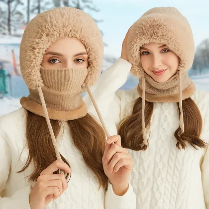 Women's 3-in-1 Winter Beanie Hat with Ear Flaps, Neck Warmer & Face Mask 
