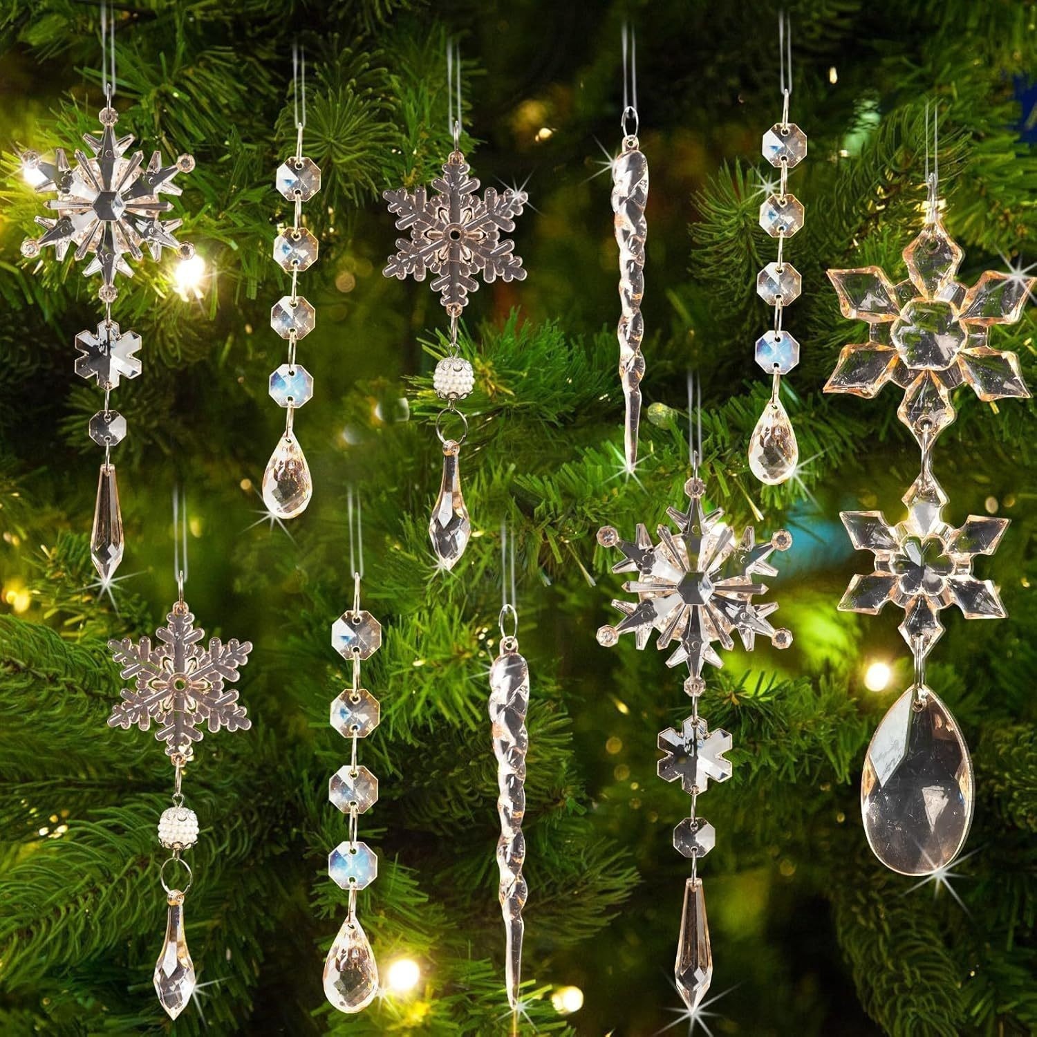 On Sale🔥Set of 18 pcs Hanging Acrylic Snowflake Icicle Ornaments with Drop Pendants