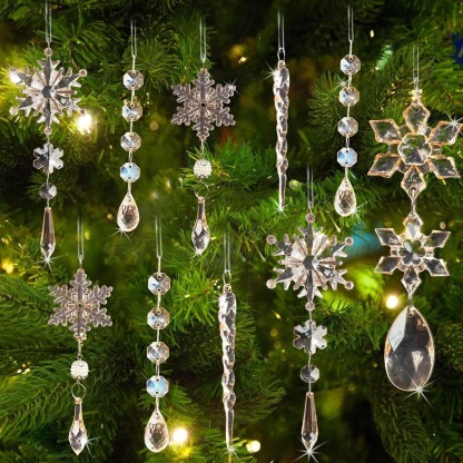 On Sale🔥Set of 18 pcs Hanging Acrylic Snowflake Icicle Ornaments with Drop Pendants