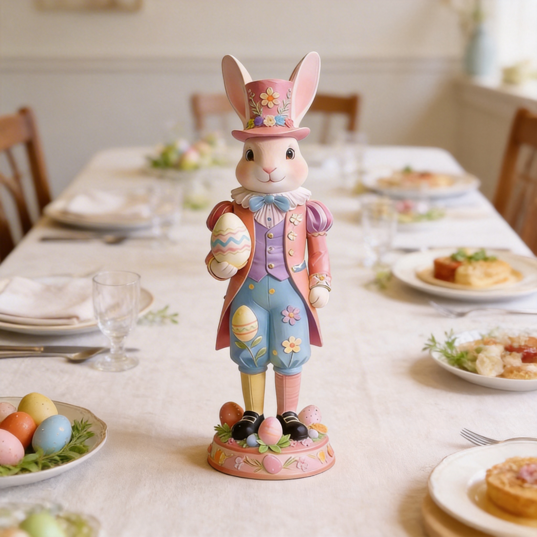 Easter Royal Bunny Figurine – Resin Easter Egg Rabbit Tabletop Decor