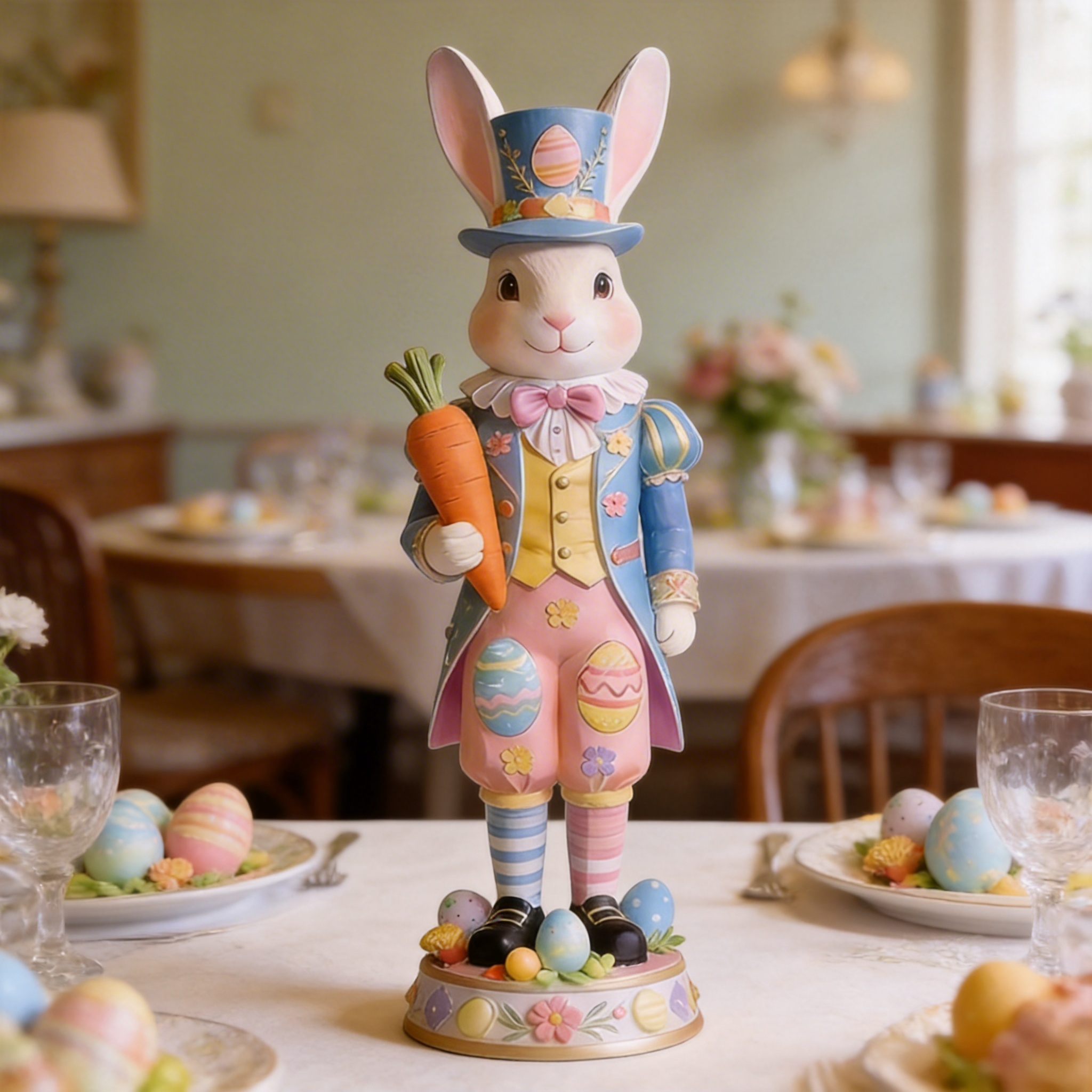 Easter Royal Bunny Figurine – Resin Easter Egg Rabbit Tabletop Decor