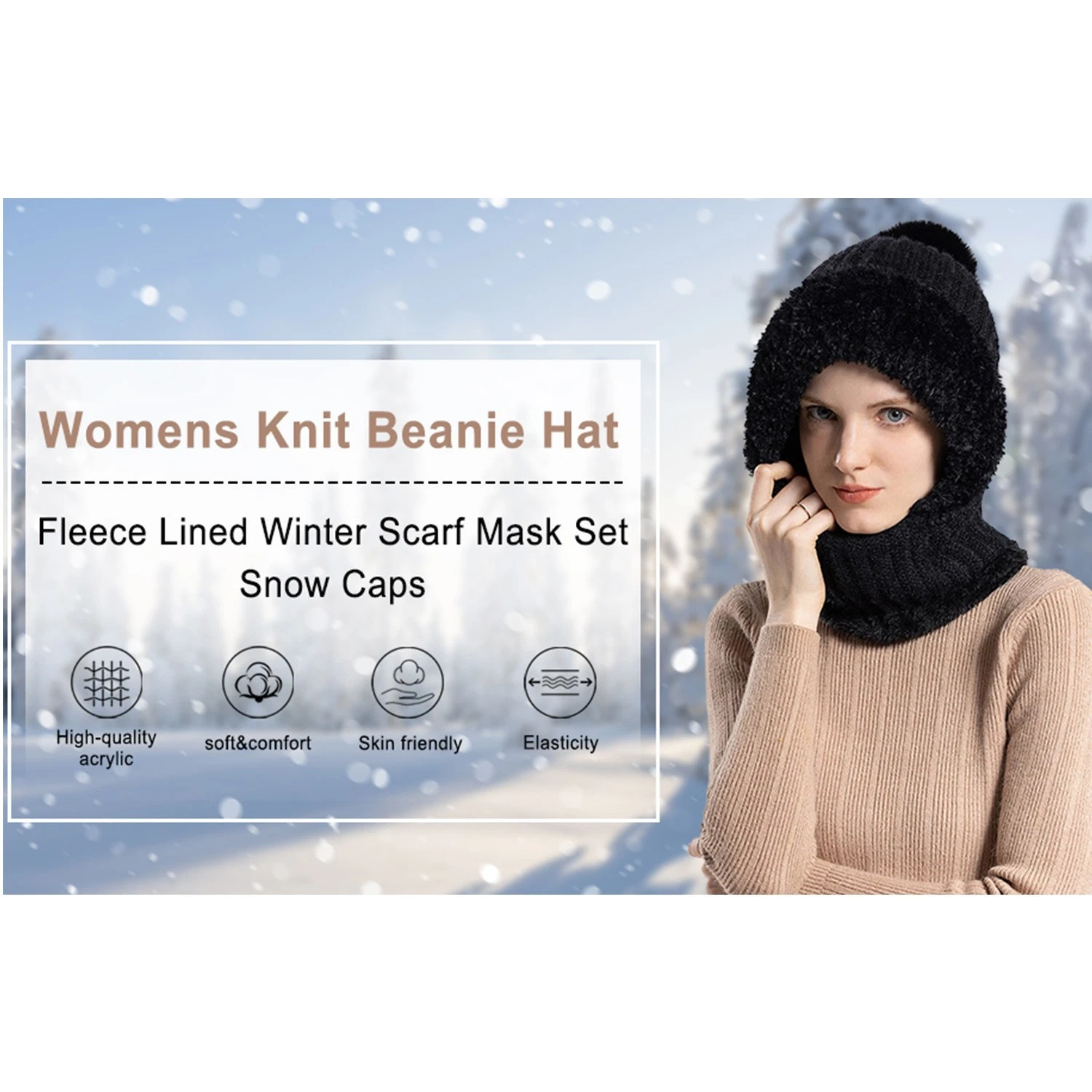 Women's Winter Warm Fleece Knitted Hat and Scarf 