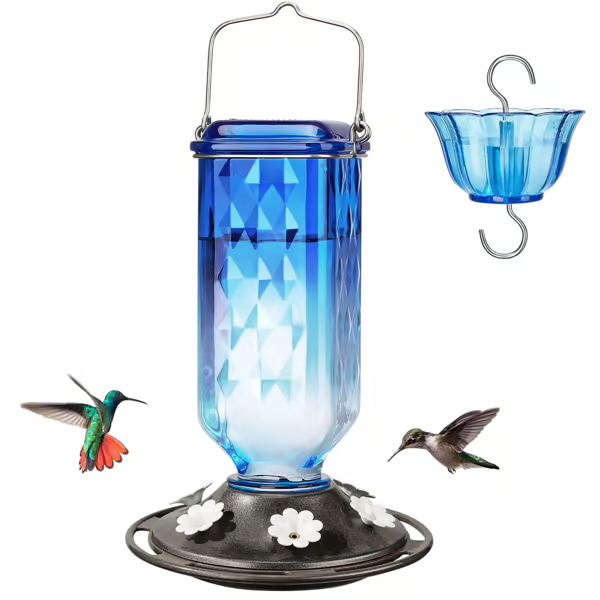 🔥HOT SALE 50% OFF🔥 Outdoors Leak Proof Base Glass Hummingbird Feeder with Ant ,Moat Bee Proof ,6 Feeding Ports 🐦