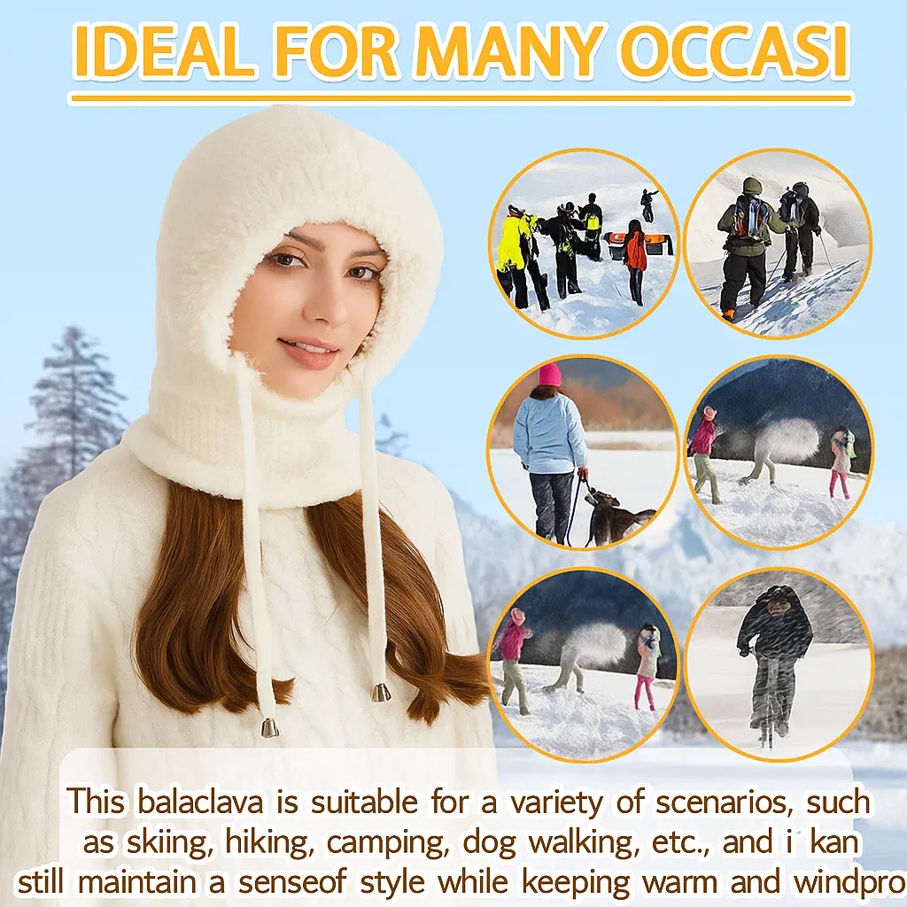 Women's 3-in-1 Winter Beanie Hat with Ear Flaps, Neck Warmer & Face Mask 