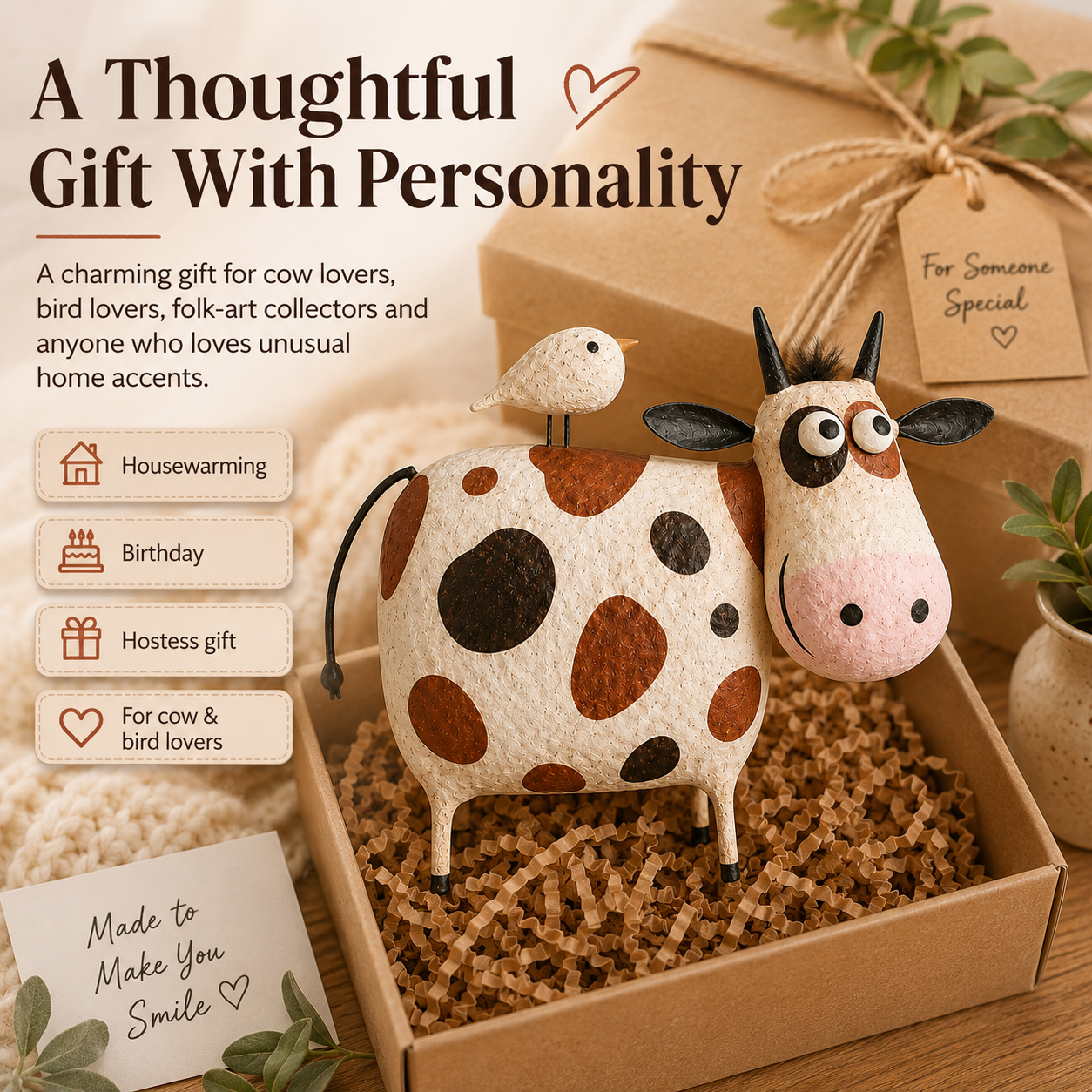 Mabel & Birdie Whimsical Cow Sculpture