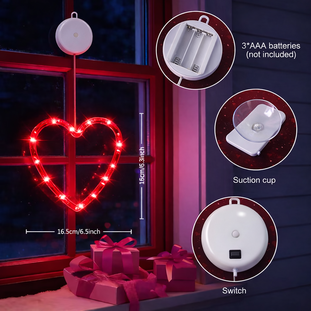 LED Heart Window Hanging Lights – Romantic Valentine Decoration