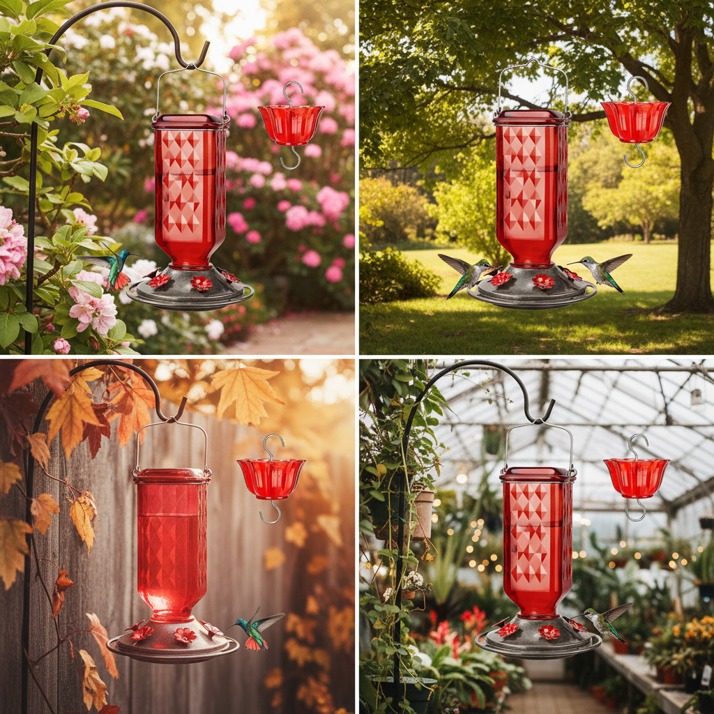 🔥HOT SALE 50% OFF🔥 Outdoors Leak Proof Base Glass Hummingbird Feeder with Ant ,Moat Bee Proof ,6 Feeding Ports 🐦