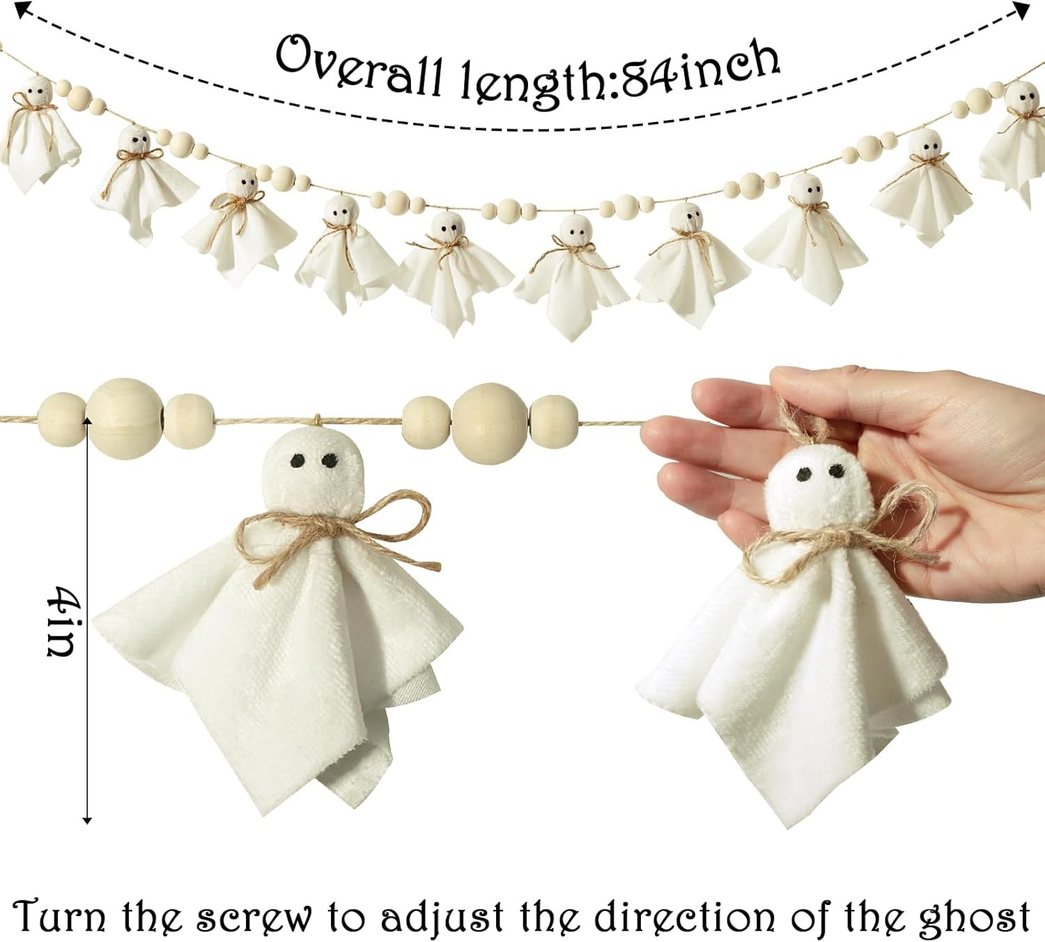 Halloween Ghost with Wooden Beads Garlands