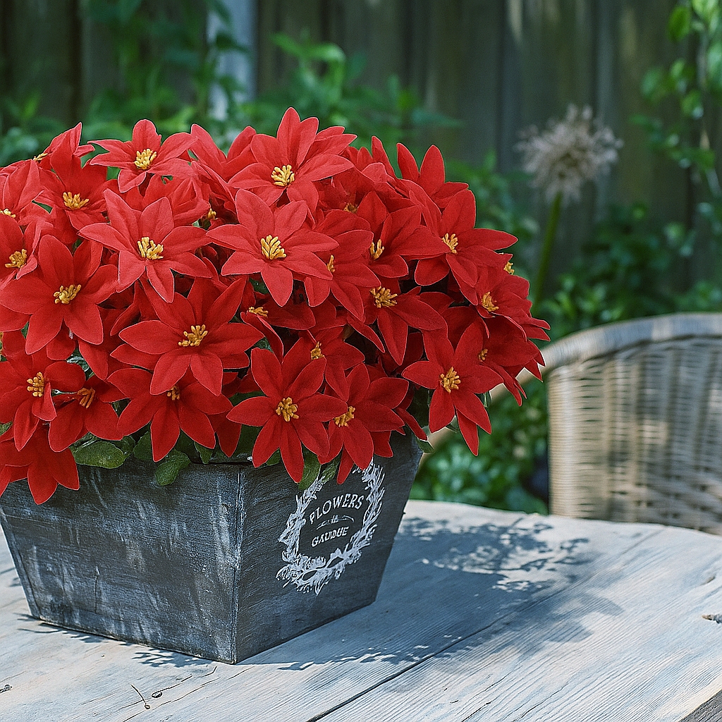 7 Heads Artificial Poinsettia Bouquet (5 Pack) - UV resistant, Waterproof, Windproof