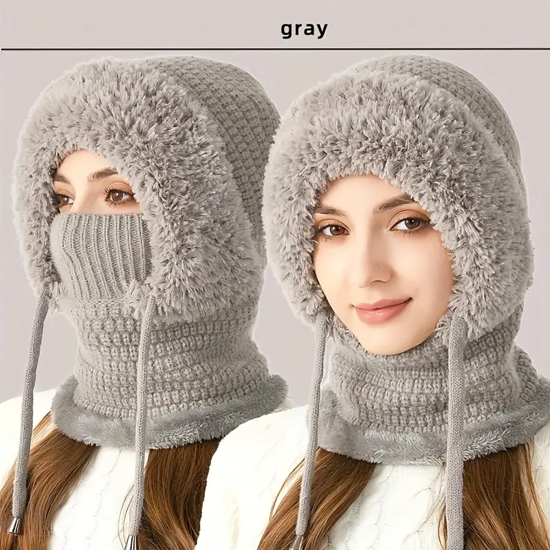 Women's 3-in-1 Winter Beanie Hat with Ear Flaps, Neck Warmer & Face Mask 