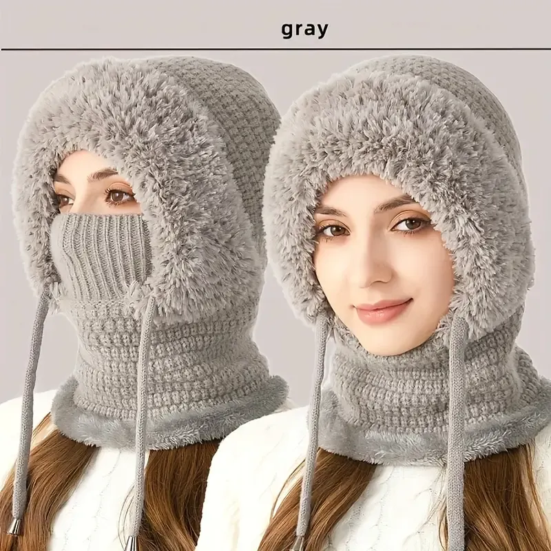 Women's 3-in-1 Winter Beanie Hat with Ear Flaps, Neck Warmer & Face Mask 