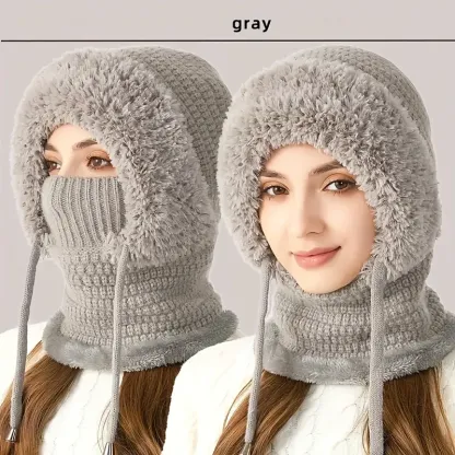 Women's 3-in-1 Winter Beanie Hat with Ear Flaps, Neck Warmer & Face Mask 