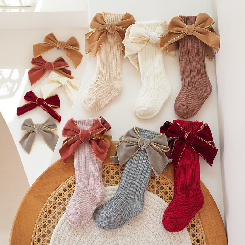 🎄Early Christmas Sale❄️Soft Cotton Knit Baby Girl Knee-High Bow Socks