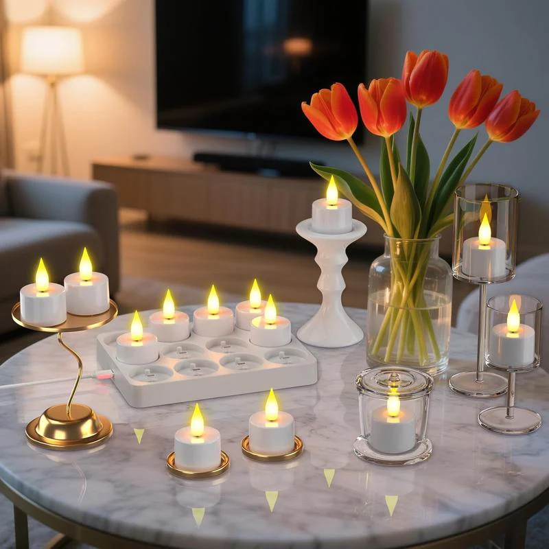12 Pcs Rechargeable Tea Lights with Remote Timer and Charging Base