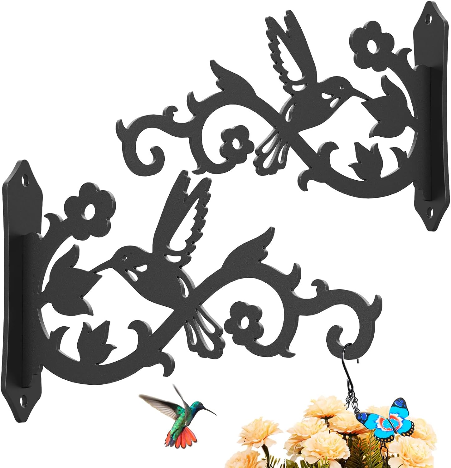 Hummingbird Decorative Metal Wall Plant Hanger Bracket, 8" Heavy Duty, 25 lbs Capacity