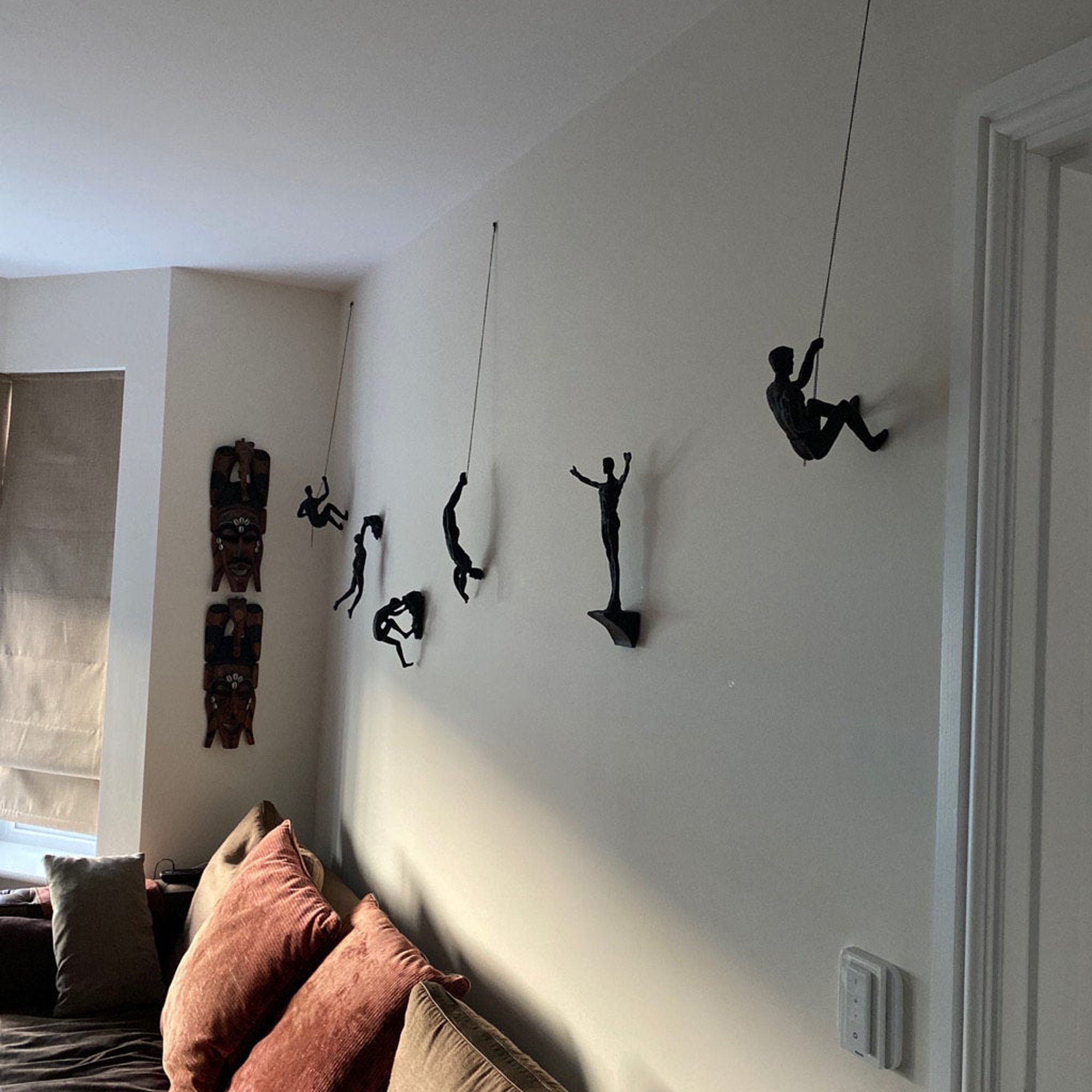 Large Copper Black Resin Climbing Man Wall Sculpture