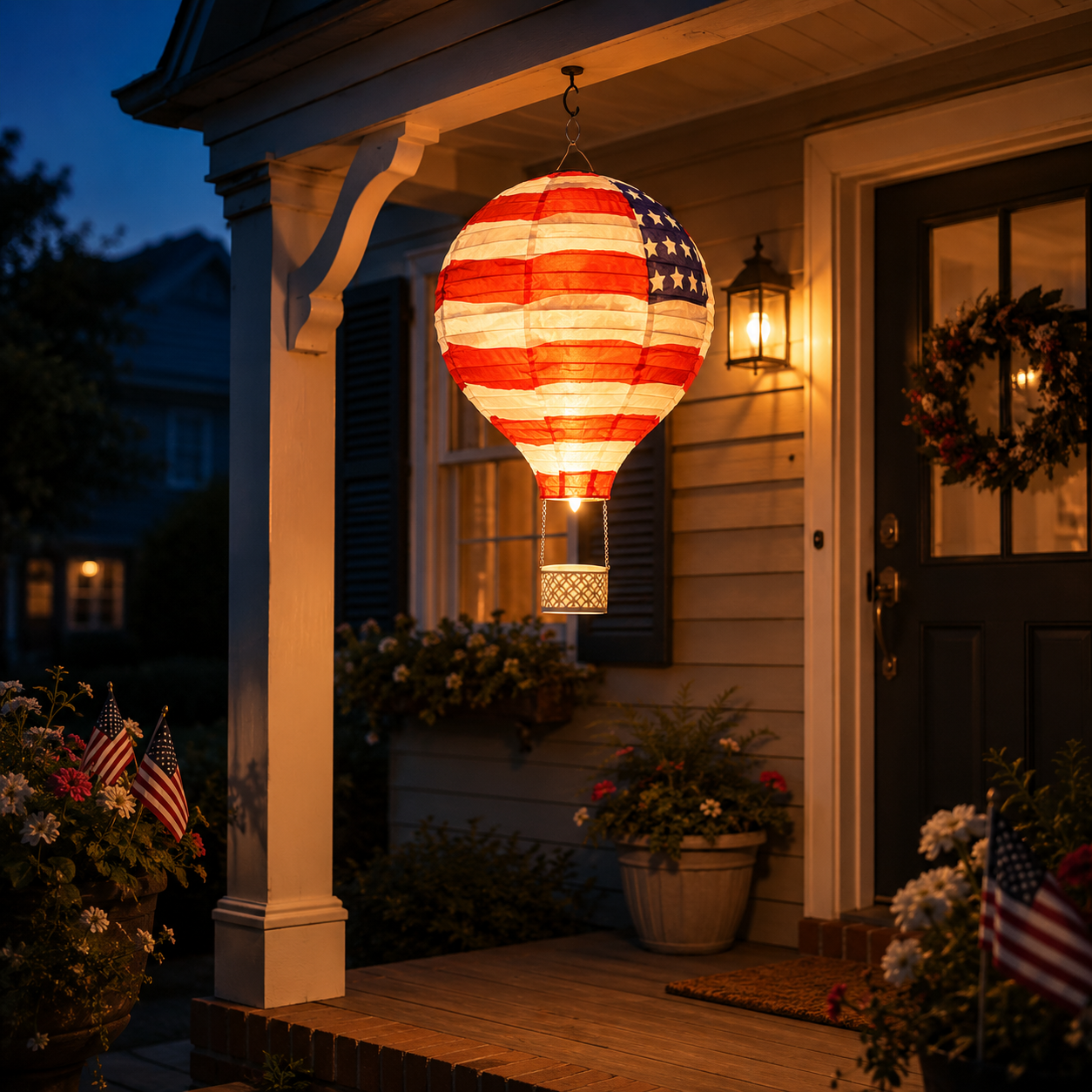 Hot Air Balloon Solar Lantern with Flickering Flame Light