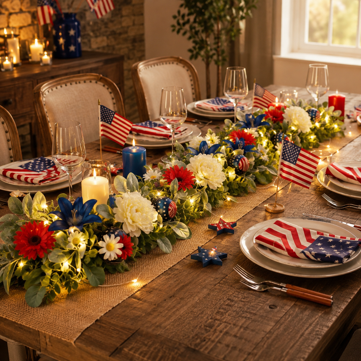 6FT Patriotic Garland with Lights