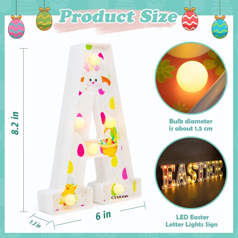 Easter Glow LED Letter Decor Set – Pastel Lighted Spring Mantel Sign