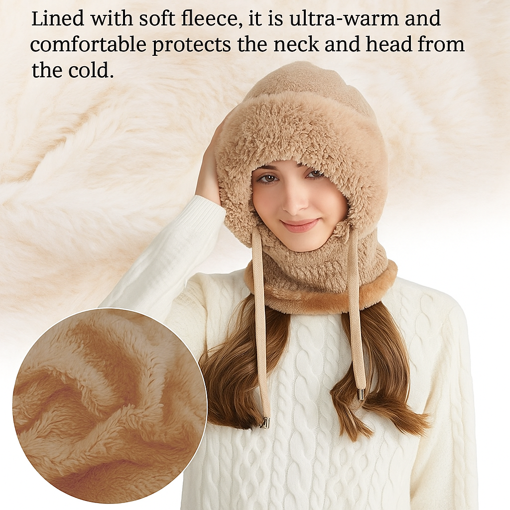 Women's 3-in-1 Winter Beanie Hat with Ear Flaps, Neck Warmer & Face Mask 
