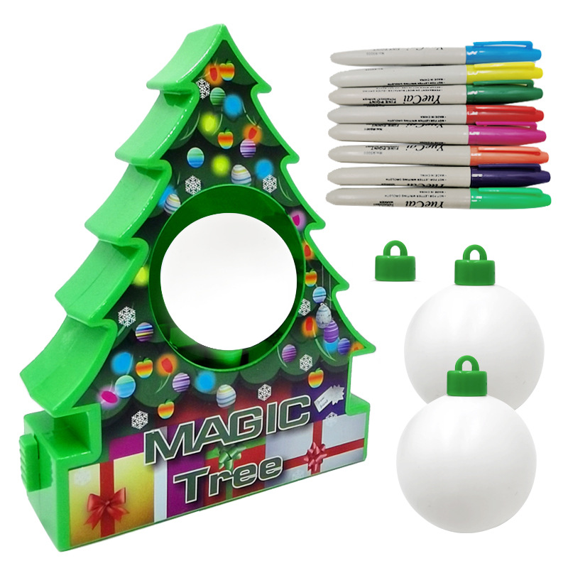 Magic Tree DIY Tool-DIY your Christmas Tree Ornament(Includes 3 blank DIY Decorative Balls + 8 Colorful Markers)