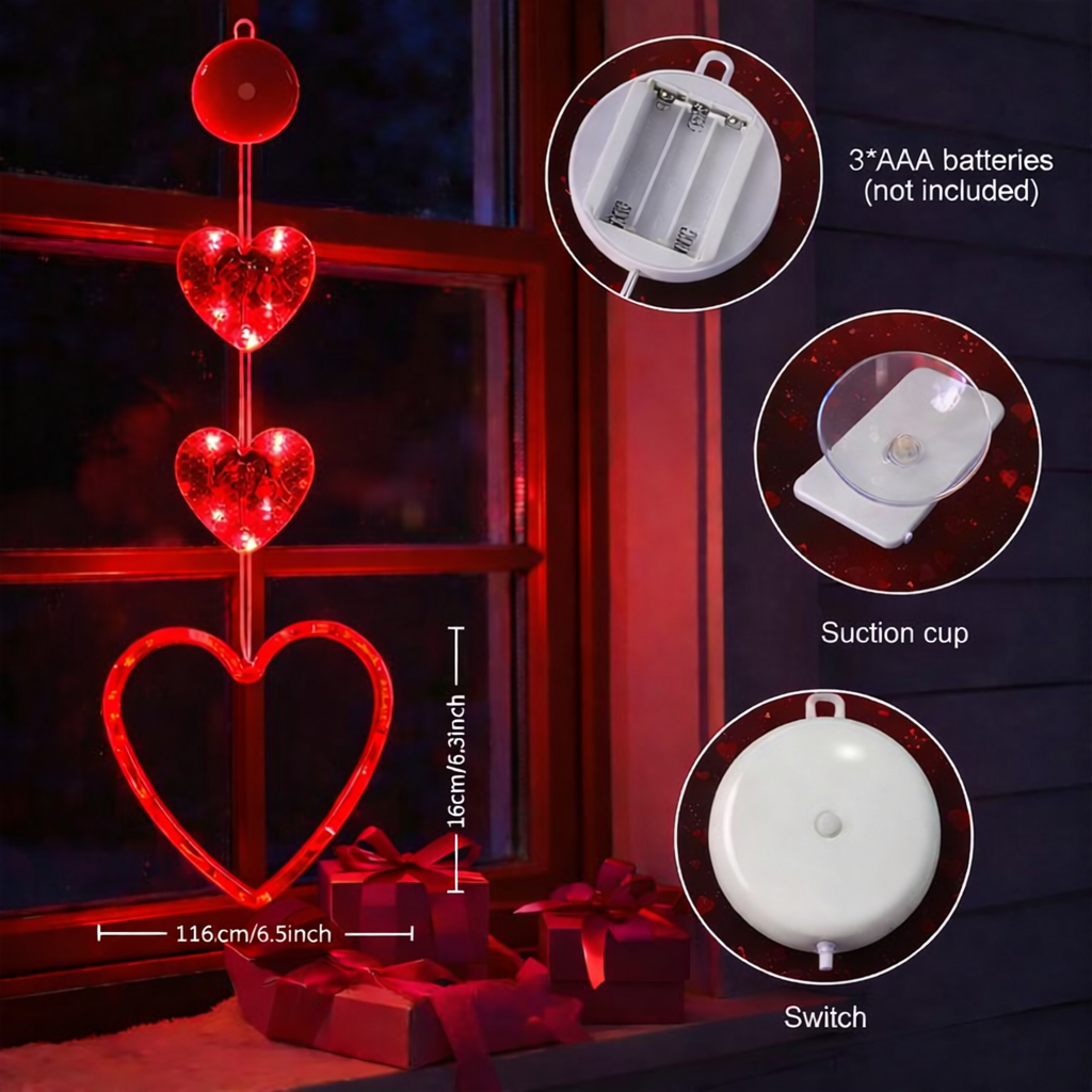  LED Heart Window Hanging Lights – Romantic Valentine Decoration