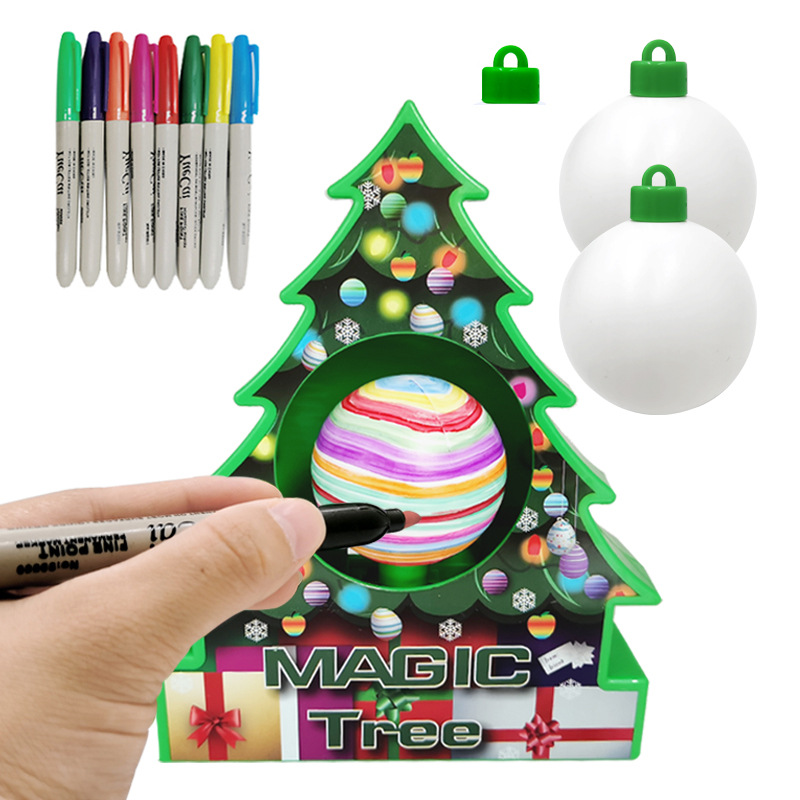 Magic Tree DIY Tool-DIY your Christmas Tree Ornament(Includes 3 blank DIY Decorative Balls + 8 Colorful Markers)