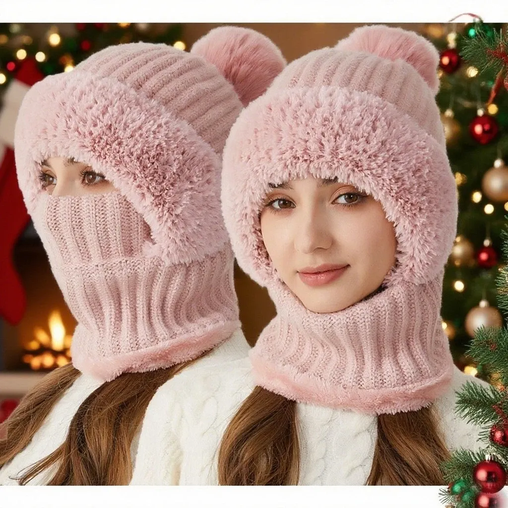 Women's Winter Warm Fleece Knitted Hat and Scarf 