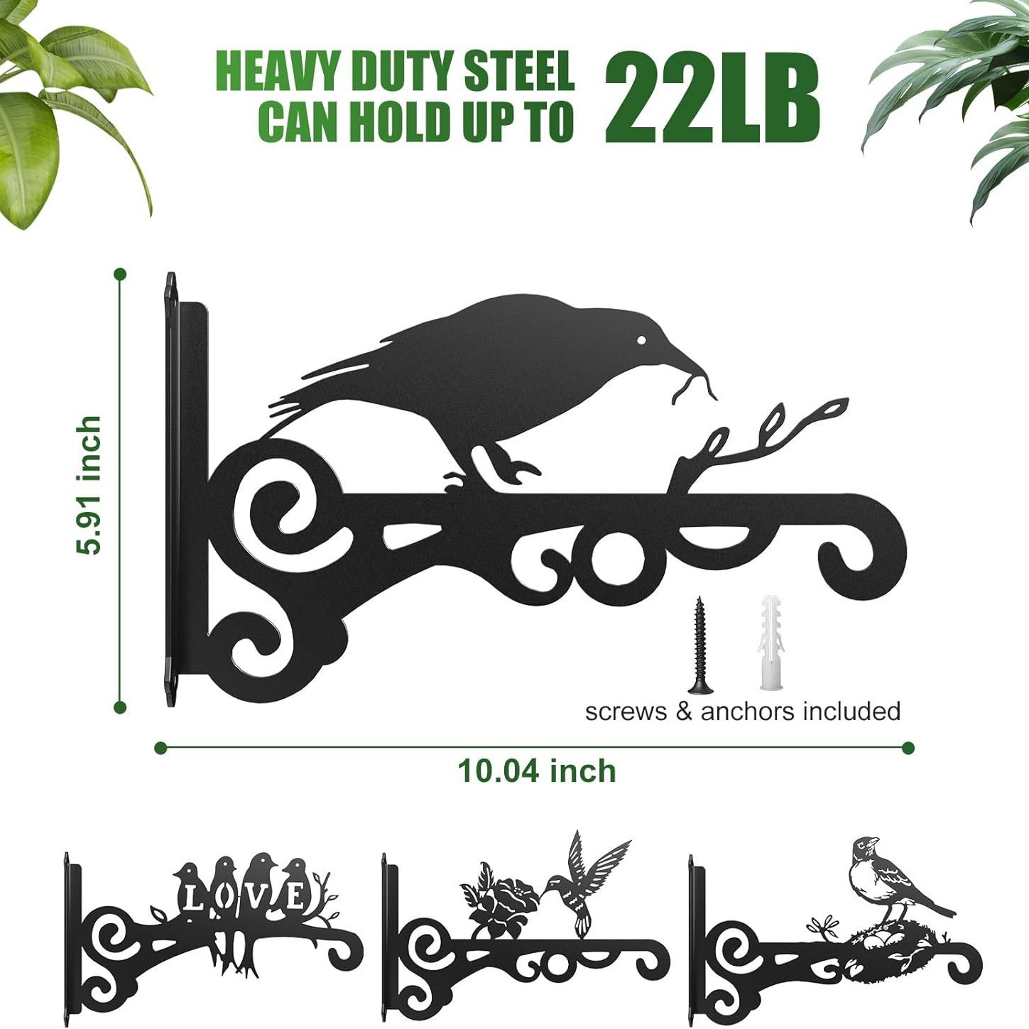 Hummingbird Decorative Metal Wall Plant Hanger Bracket, 8" Heavy Duty, 25 lbs Capacity