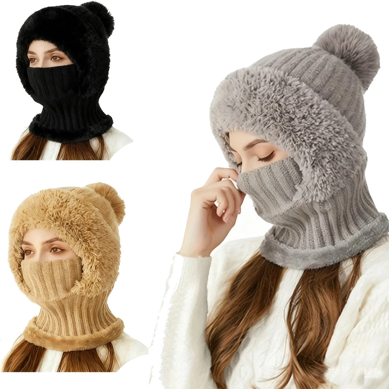 Women's Winter Warm Fleece Knitted Hat and Scarf 