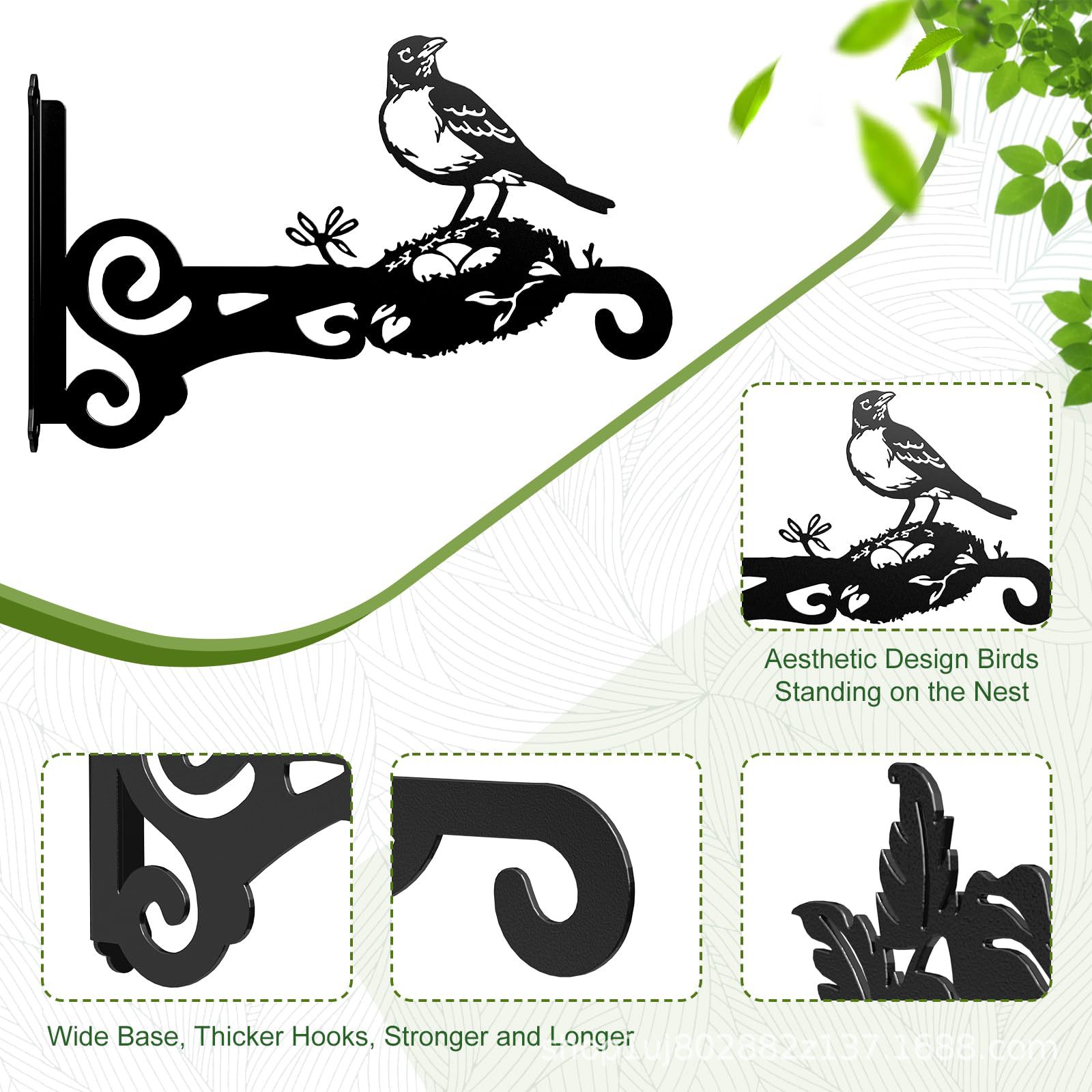 Hummingbird Decorative Metal Wall Plant Hanger Bracket, 8" Heavy Duty, 25 lbs Capacity