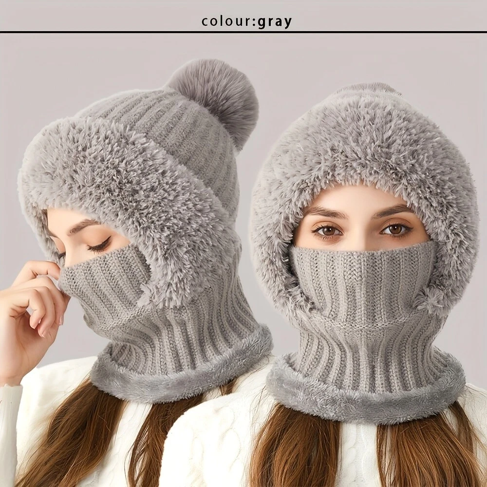 Women's Winter Warm Fleece Knitted Hat and Scarf 