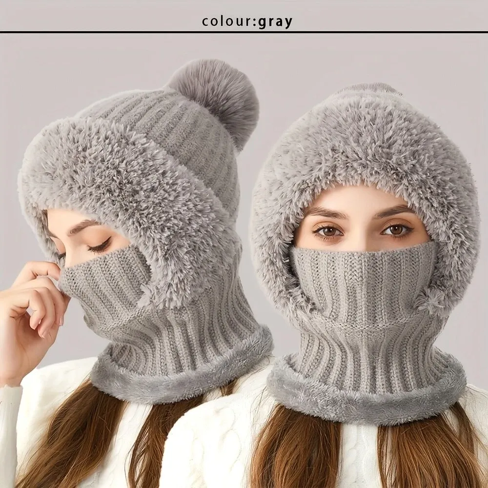 Women's Winter Warm Fleece Knitted Hat and Scarf 