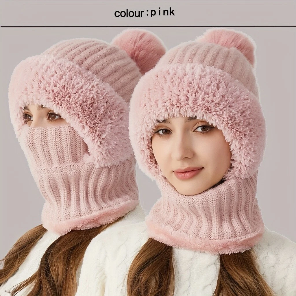 Women's Winter Warm Fleece Knitted Hat and Scarf 