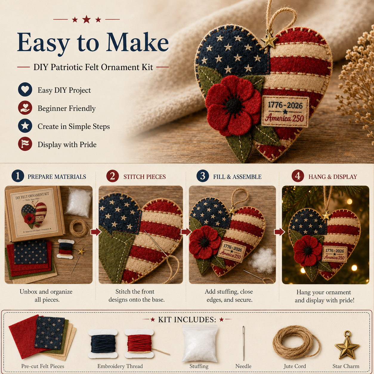 DIY Patriotic Poppy Cross Ornament Kit