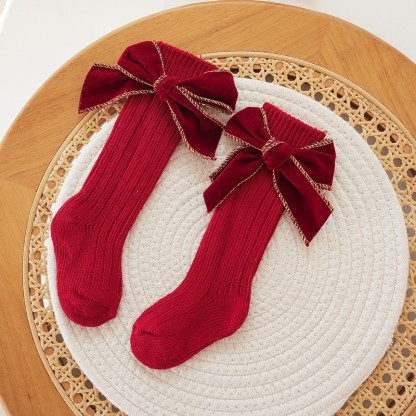 🎄Early Christmas Sale❄️Soft Cotton Knit Baby Girl Knee-High Bow Socks