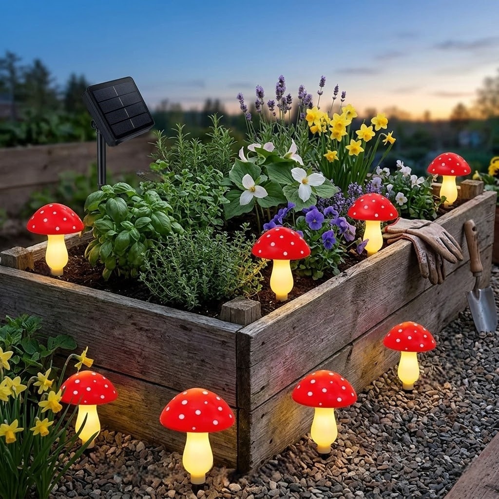 Red Mushroom Solar Lights for Outdoor Garden Decor