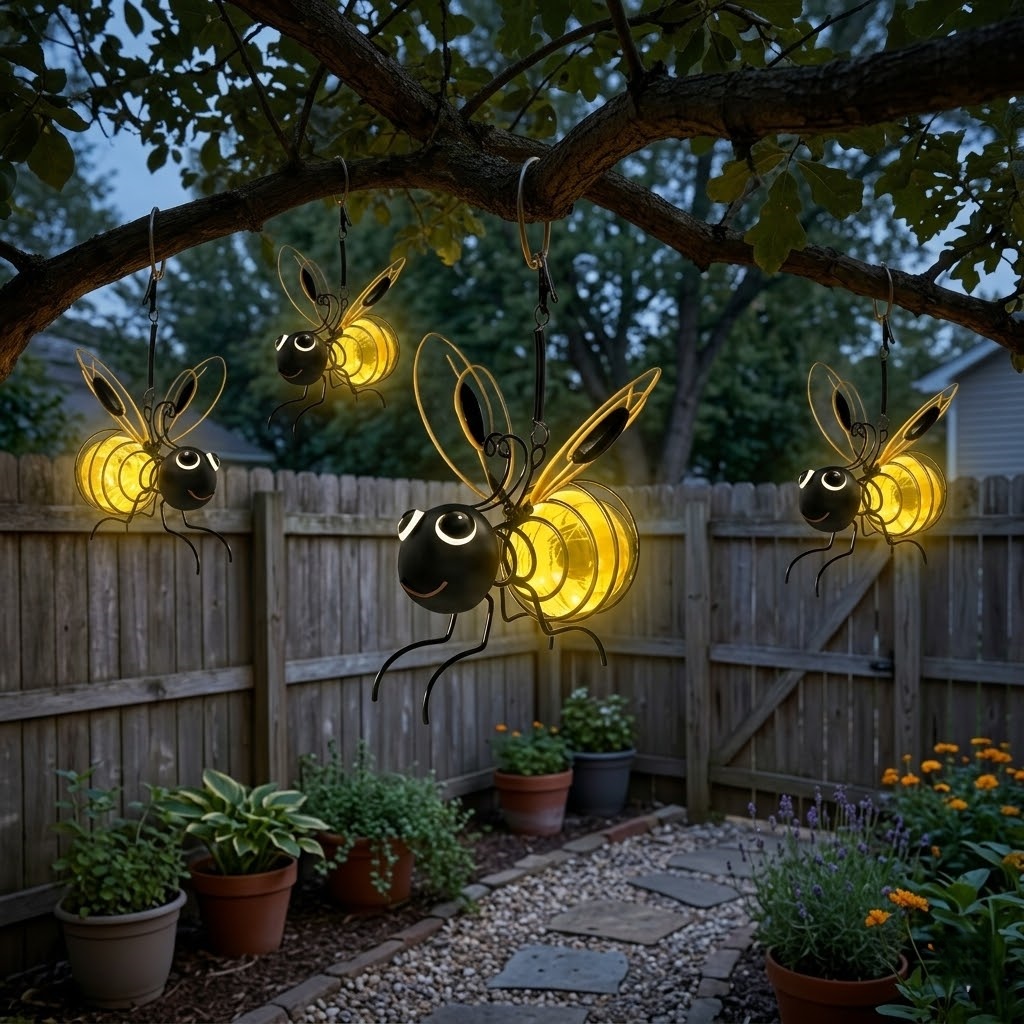 Hanging Bee Solar Light Decor for Outside