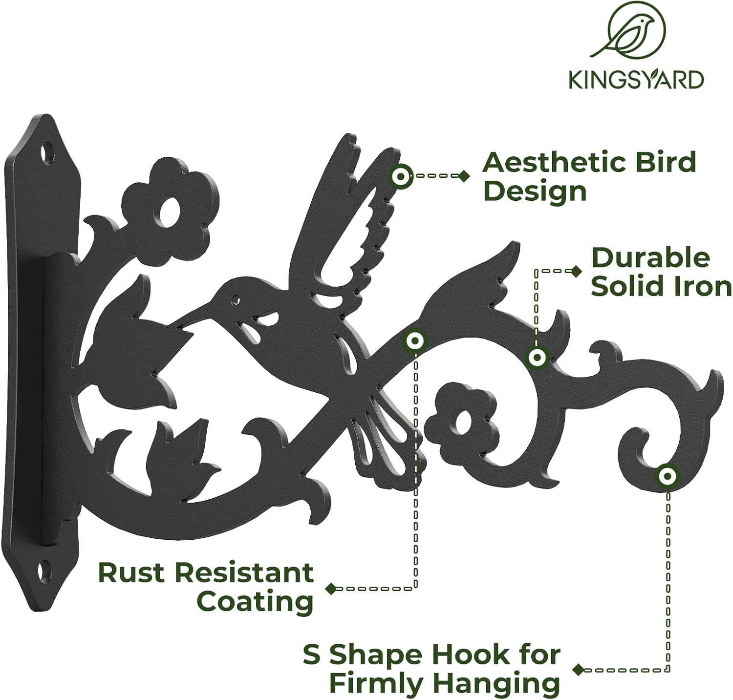 Hummingbird Decorative Metal Wall Plant Hanger Bracket, 8" Heavy Duty, 25 lbs Capacity