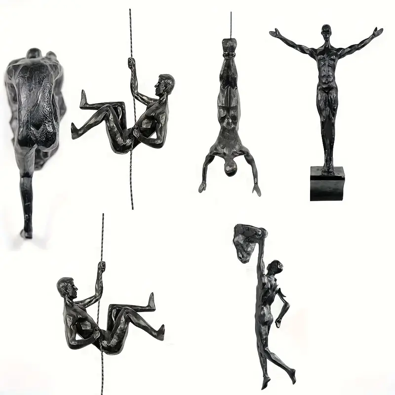 Large Copper Black Resin Climbing Man Wall Sculpture