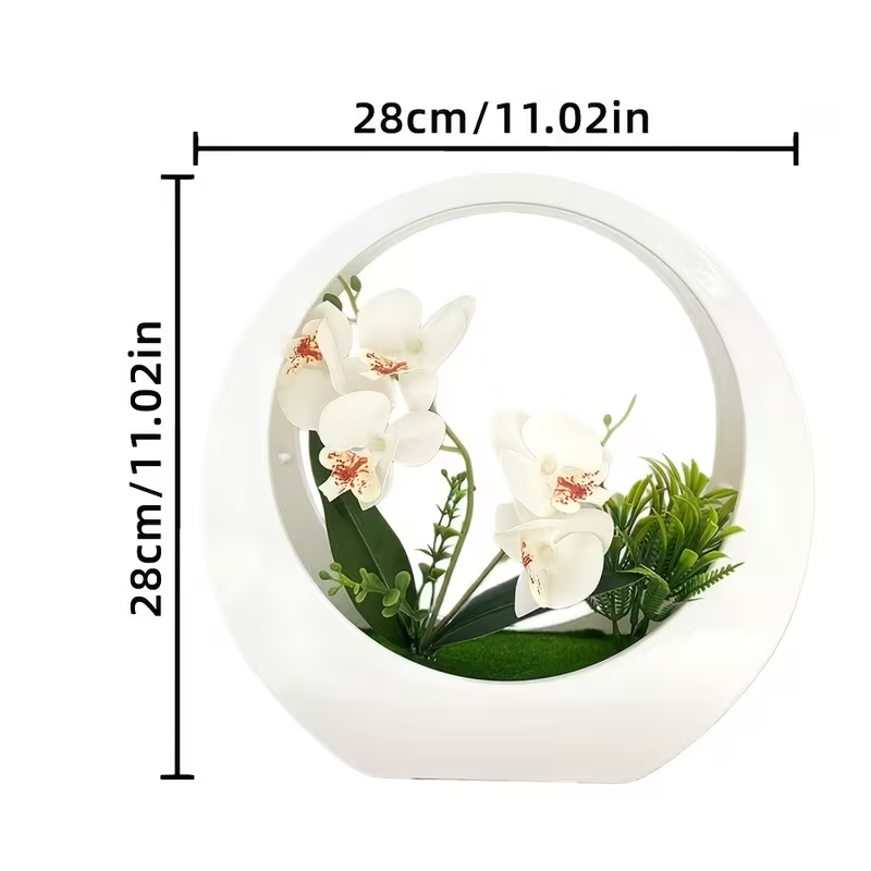 Faux Phalaenopsis Orchid in White Moon Planter – Elegant Artificial Flower Decor
