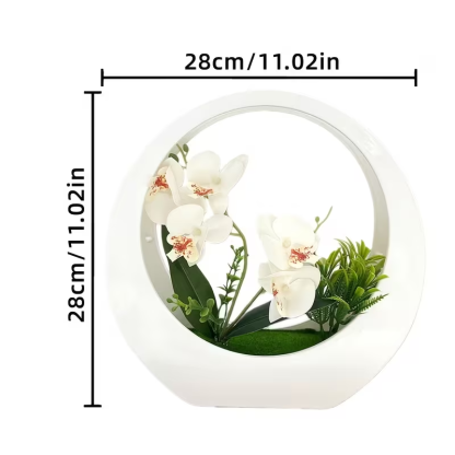 Faux Phalaenopsis Orchid in White Moon Planter – Elegant Artificial Flower Decor