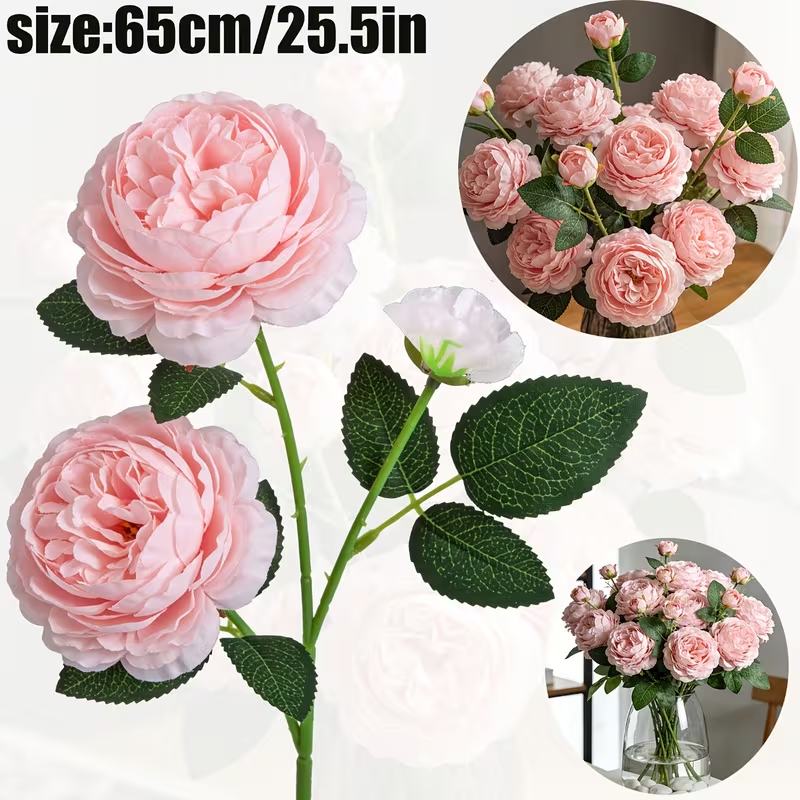Real Touch 3-Head Peony Stems – Ultra Lifelike Full Bloom Artificial Flowers