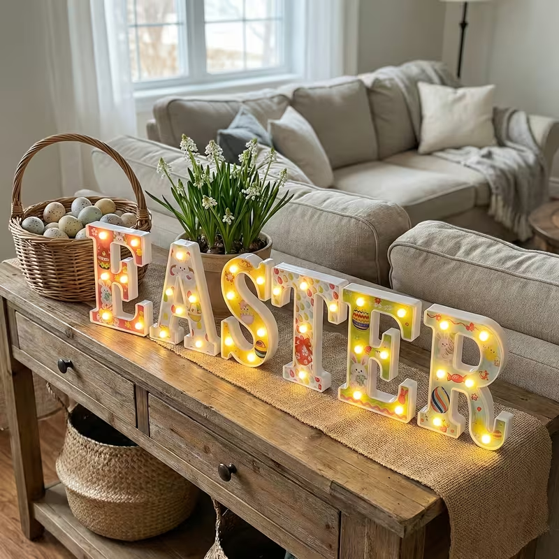 Easter Glow LED Letter Decor Set – Pastel Lighted Spring Mantel Sign