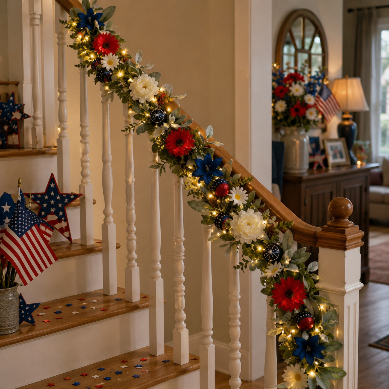 6FT Patriotic Garland with Lights