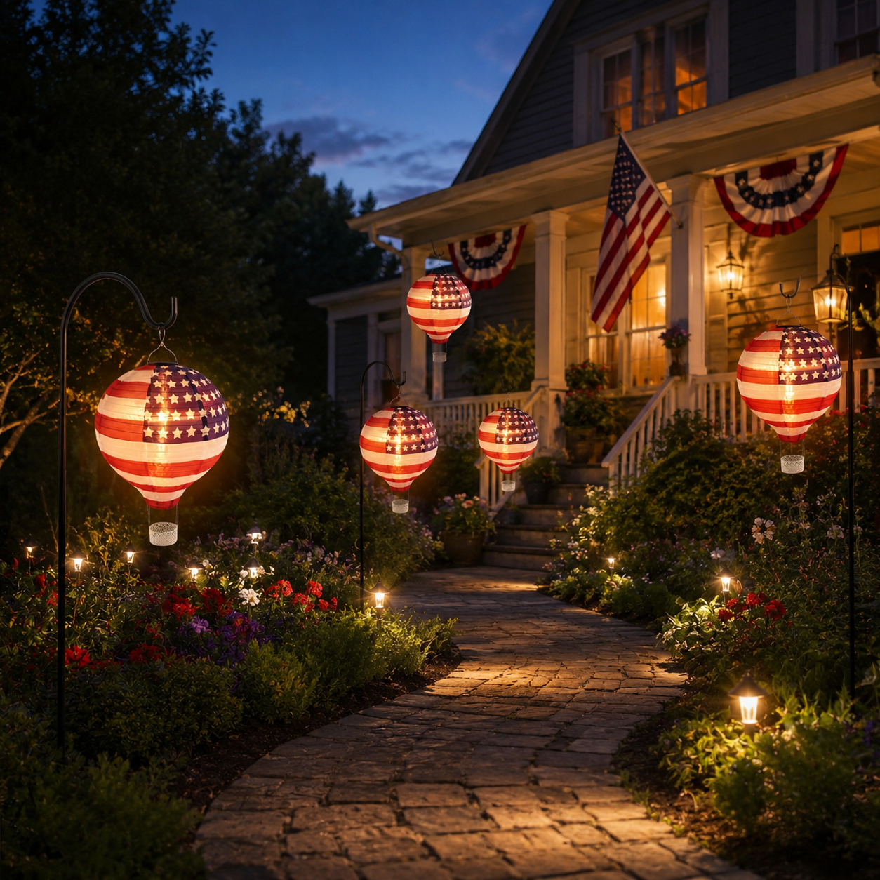 Hot Air Balloon Solar Lantern with Flickering Flame Light